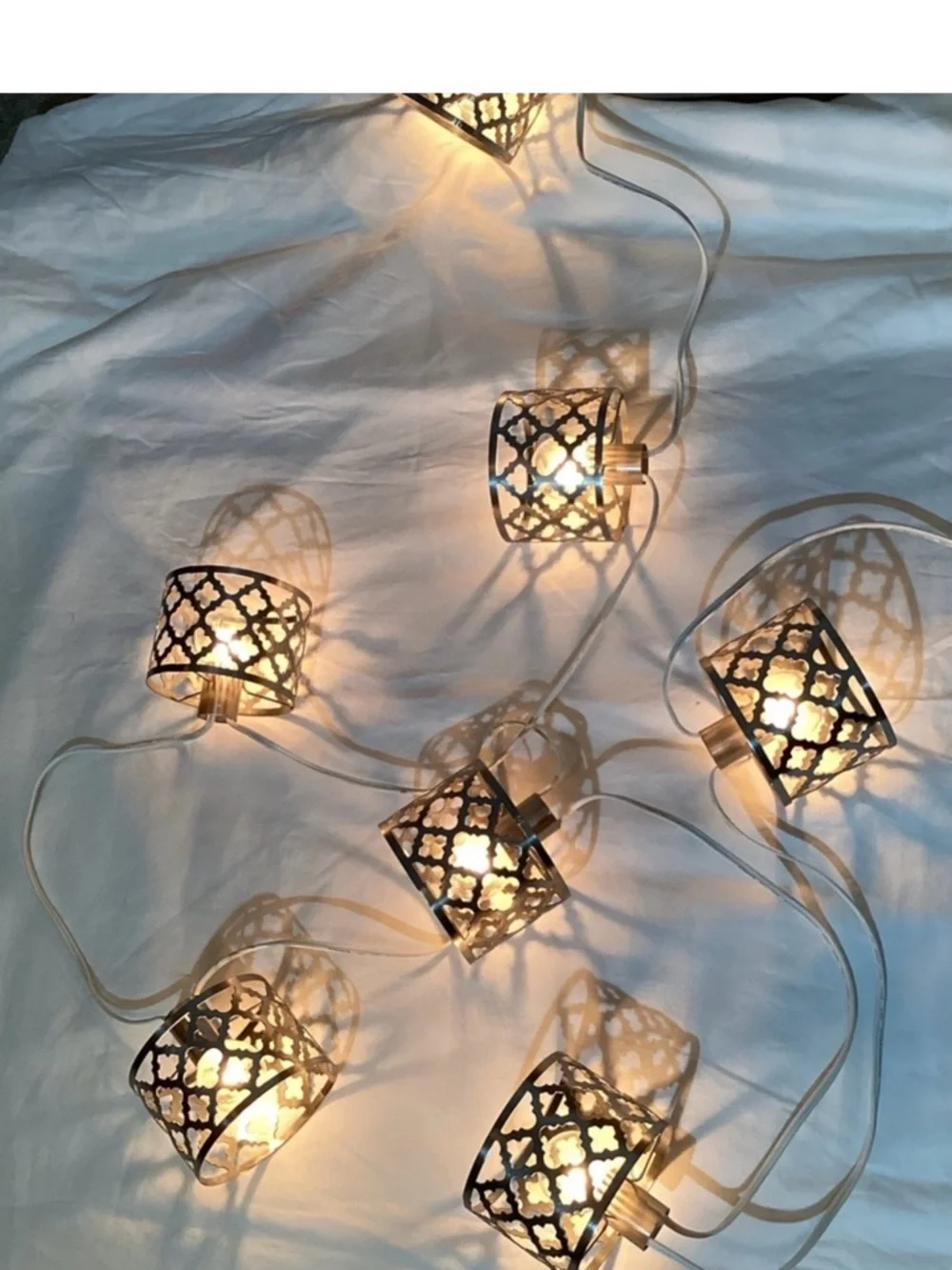 Lantern String Lights , 7 Silver metal decorative lanterns, indoor use - Picture 1 of 8